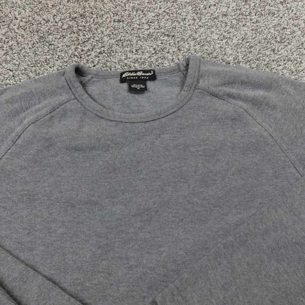 Eddie Bauer Sweater Mens M Gray Knit Thermal Crewneck Pullover Outdoor Hiking - Picture 3 of 9